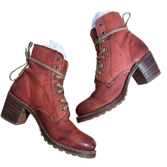 Frye RARE Vintage Red Leather Sabrina Lace Up Boots Size 7 - Picture 9 of 11